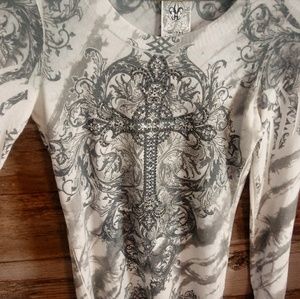 Vocal Rhinestone cross long sleeve top